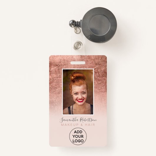 バラ金ゴールドフォイル赤面ピンクロゴ従業員のフォトパス バッジ (正面リトラクタブル付き)