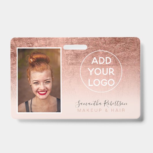 バラ金ゴールドフォイル赤面ロゴ従業員のフォトパス バッジ (正面)