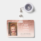 バラ金ゴールドフォイル赤面ロゴ従業員のフォトパス バッジ (正面（伸縮クリップ）)