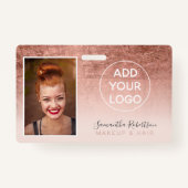 バラ金ゴールドフォイル赤面ロゴ従業員のフォトパス バッジ (正面)