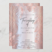 バラ金ゴールドフォイル金属熱帯熱葉帯ロマティック 招待状 (正面/裏面)