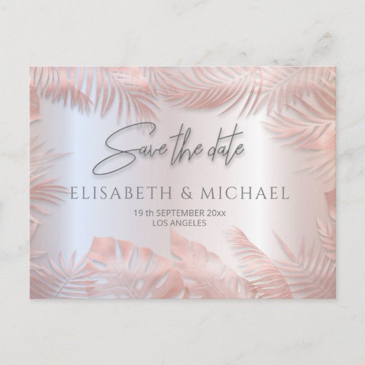 バラ金ゴールドフォイル金属熱帯葉熱帯ロマンチックa 案内ポストカード (正面)