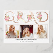 バラ金ゴールドフォイルGRAD写真卒業発表 箔招待状 (正面)