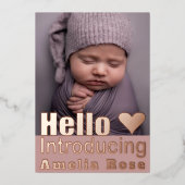 バラ金ゴールドフォトコラージュHelloベビー発表 箔招待状 (正面)