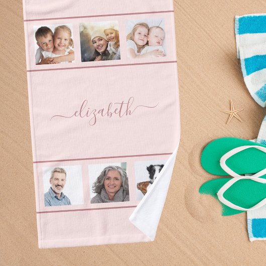 バラ金ゴールドフォトコラージングモノグラムスクリプト ハンドタオル