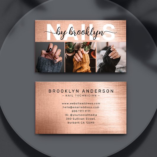 バラ金ゴールドフォトタイポグラフィネイルアーティスト 名刺