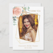 バラ金ゴールドフォトブライダルシャワーサンキューカード 招待状 (正面)