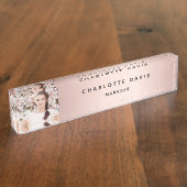 バラ金ゴールドフォトモノグラムモダンエレガント デスクネームプレート (側面)