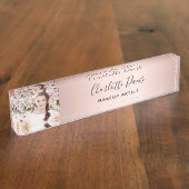 バラ金ゴールドフォトモノグラムモダン署名 デスクネームプレート (側面)