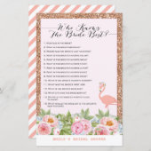 バラ金ゴールドフラミンゴブライダルシャワーゲームプリント (正面/裏面)