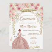 バラ金ゴールドフラワーズアンド金ゴールドグリッターキンセアニェラ  招待状 (正面/裏面)