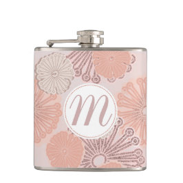 バラ金ゴールドフラワーパターン&モノグラム フラスク