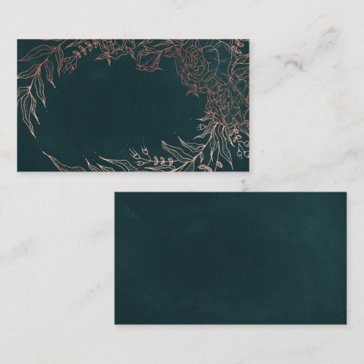 バラ金ゴールドフラワーリースエメラルドグリーン結婚ズ プレイスカード (正面/裏面)