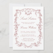 バラ金ゴールドフランスのフレーム甘い16誕生日パーティー 招待状 (正面)