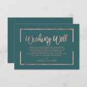 バラ金ゴールドフレームスクリプトグリーンティール（緑がかった色）ウィングウェル エンクロージャーカード (正面/裏面)