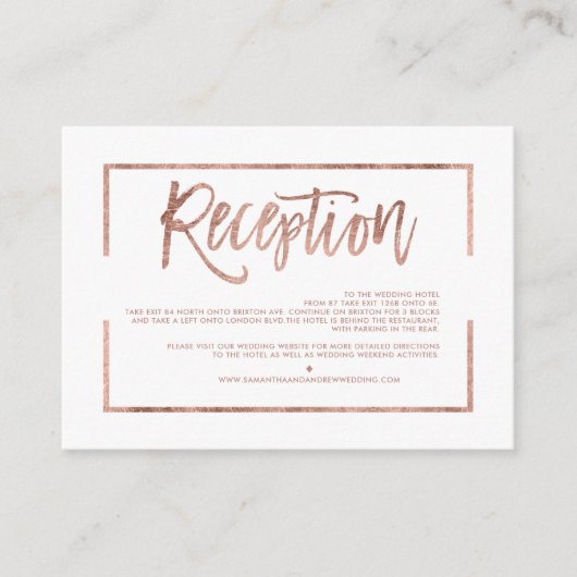 バラ金ゴールドフレームスクリプトホワイトシンプル披露宴 エンクロージャーカード (正面)