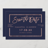 バラ金ゴールドフレームスクリプトnavy blue save date セーブザデート (正面/裏面)