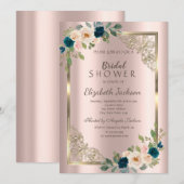 バラ金ゴールドフレームバラ金ゴールドブライダルシャワー 招待状 (正面/裏面)