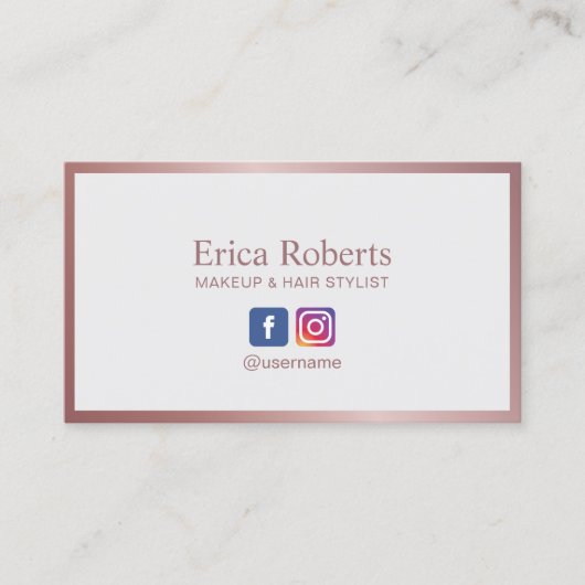 バラ金ゴールドフレームミニマリストメイクアップ美容師 名刺 (正面)