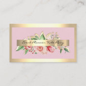 バラ金ゴールドフレームミントピンクフローラメイクアップ 名刺 (正面)