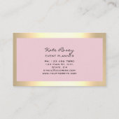 バラ金ゴールドフレームミントピンクフローラメイクアップ 名刺 (裏面)