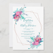 バラ金ゴールドフレーム水色フローラ洗礼 招待状 (正面)
