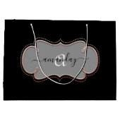 バラ金ゴールドフレーム王室のモノグラム名ブラック ラージペーパーバッグ (裏面)