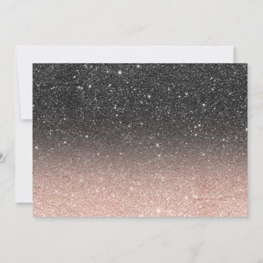 バラ金ゴールドフレーム黒いグリッターグラデーション写真Sweet 16 招待状 (裏面)