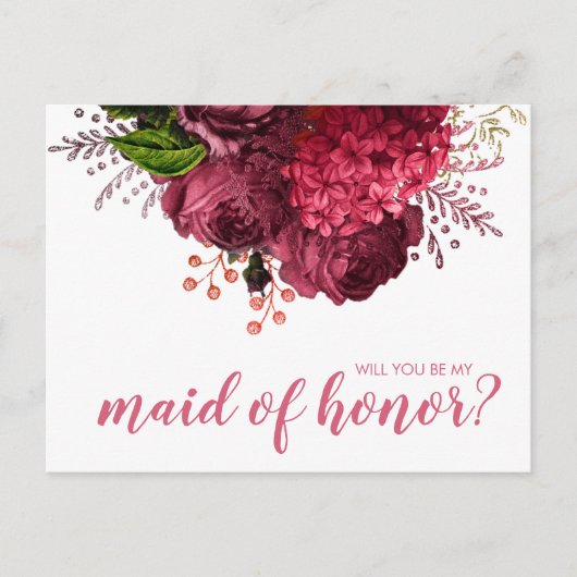 バラ金ゴールドフローラが私のメイド・オブ・オーナー（花嫁付き添い人） インビテーションポストカード (正面)