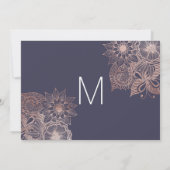 バラ金ゴールドフローラとネイビーブルー婚約 招待状 (裏面)