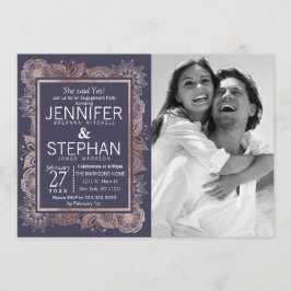 バラ金ゴールドフローラとネイビーブルー婚約 招待状