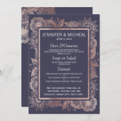 バラ金ゴールドフローラとネイビー結婚ブルーのメニュー メニュー (正面/裏面)