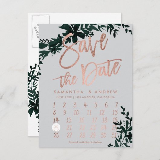 バラ金ゴールドフローラの灰色のカレンダー日付の保存 案内ポストカード (正面/裏面)