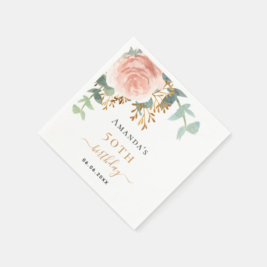 バラ金ゴールドフローラの緑のエレガント誕生日 スタンダードカクテルナプキン (角)