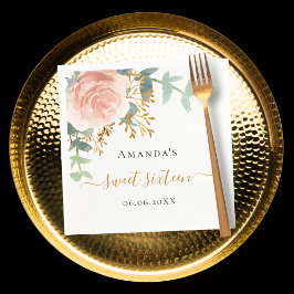 バラ金ゴールドフローラエレガントグリーンリーSweet 16 スタンダードカクテルナプキン