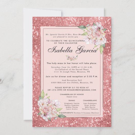 バラ金ゴールドフローラキンセアニラ誕生日招待状 招待状 (正面)