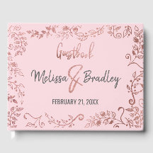 バラ金ゴールドフローラグラデーショングリッターピンクゲストブック