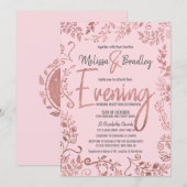 バラ金ゴールドフローラグラデーショングリッターピンク夕べ 招待状 (正面/裏面)