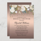 バラ金ゴールドフローラグリッターきらめくブライダルシャワー 招待状 (正面/裏面)