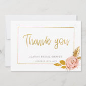 バラ金ゴールドフローラグリッターブライダルシャワーありがとう サンキューカード (正面)