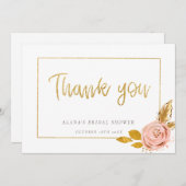 バラ金ゴールドフローラグリッターブライダルシャワーありがとう サンキューカード (正面/裏面)