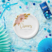 バラ金ゴールドフローラグリッターブライダルシャワー紙プレート ペーパープレート (パーティー)