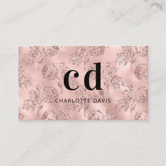 バラ金ゴールドフローラグリッターモノグラムイニシャル 名刺 (正面)