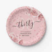 バラ金ゴールドフローラグリッター30th Birthday Script ペーパープレート (正面)