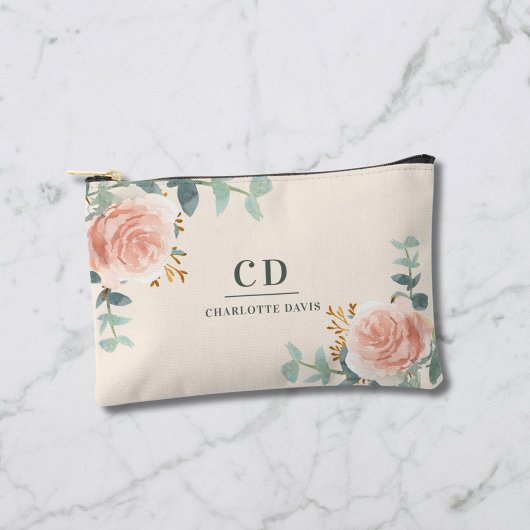 バラ金ゴールドフローラグリーナリークリーム名モノグラム アクセサリーポーチ