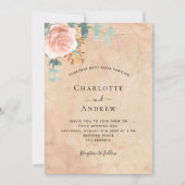 バラ金ゴールドフローラグリーンテラコッタ結婚ズ 招待状 (正面)