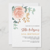 バラ金ゴールドフローラグリーンラグジュアリー誕生日 招待状 (正面)