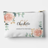 バラ金ゴールドフローラグリーンリー名モノグラム アクセサリーポーチ (裏面)