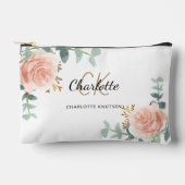 バラ金ゴールドフローラグリーンリー名モノグラム アクセサリーポーチ (正面)