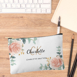 バラ金ゴールドフローラグリーンリー名モノグラム アクセサリーポーチ